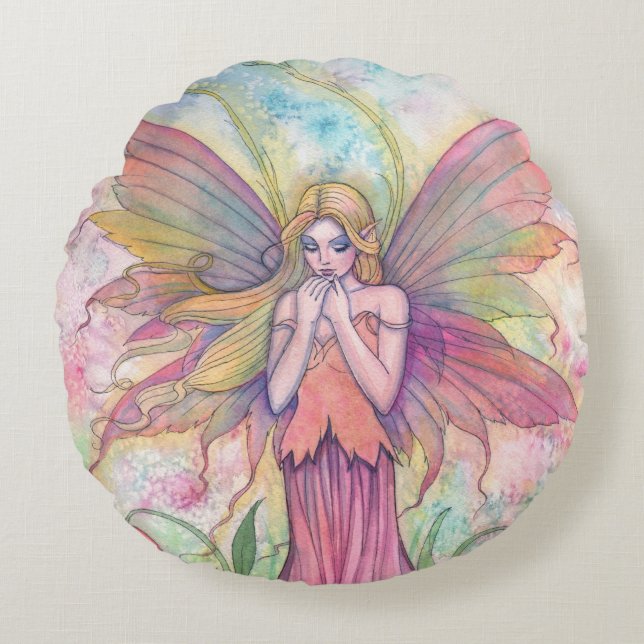 Wildflower Fairy Fantasy Art Round Cushion (Front)