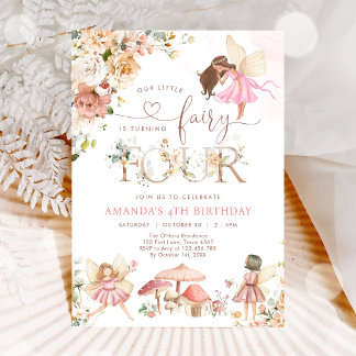 Wildflower Fairy Four Girl 4th Birthday Invitation