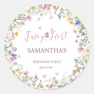 Wildflower Fairy Garden 1st Birthday Party Classic Round Sticker