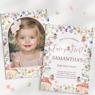 Wildflower Fairy Garden 1st Birthday Photo Invite