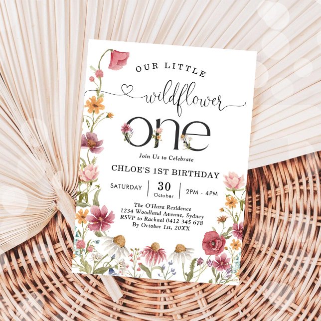 Wildflower Fairy One Girl 1st Birthday Invitation (Creator Uploaded)