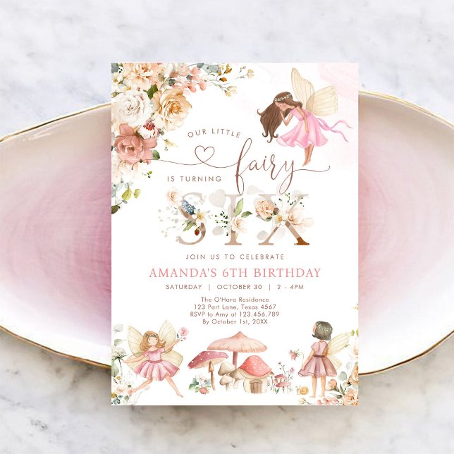 Wildflower Fairy Six Girl 6th Birthday Invitation (Creator Uploaded)