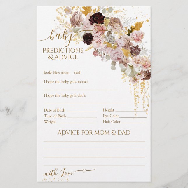 Wildflower Fall Elegant Baby Shower game (Front)