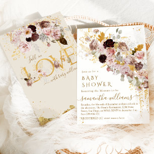 Wildflower Fall Elegant Gold Baby Girl Shower Invitation