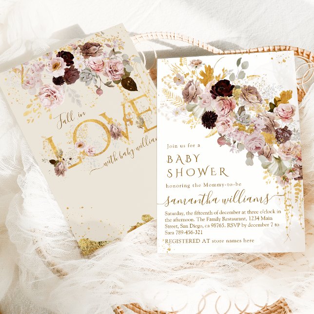 Wildflower Fall Elegant Gold Baby Girl Shower Invitation (Creator Uploaded)
