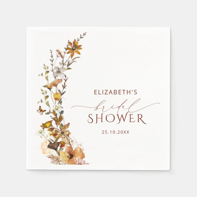 Wildflower Fall Floral Bridal Shower Napkin (Front)