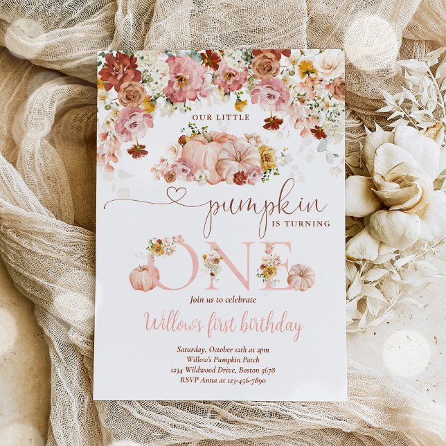 Wildflower Fall Floral Rustic Pumpkin 1st Birthday Invitation (Creator Uploaded)