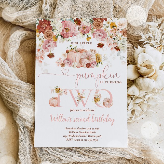 Wildflower Fall Floral Rustic Pumpkin 2nd Birthday Invitation (Creator Uploaded)