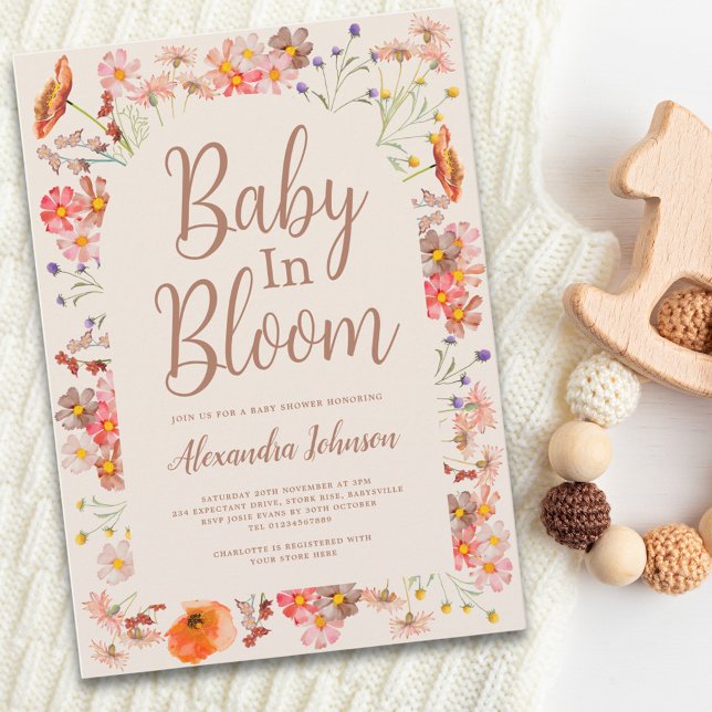 Wildflower Fall Girl Baby Shower Invitation (Fall floral baby in bloom gender neutral baby shower invitation )