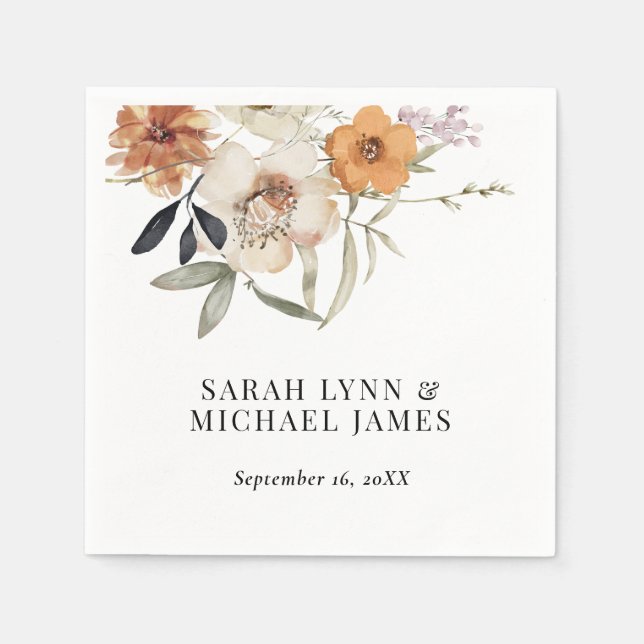 Wildflower Fall Wedding Paper Napkin (Front)