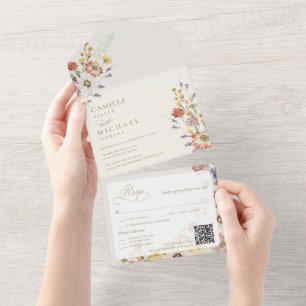 Wildflower Fall Wedding QR Code All In One Invitation
