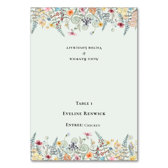 Wildflower Fern Mint Menu Foldable Place Card (Front)