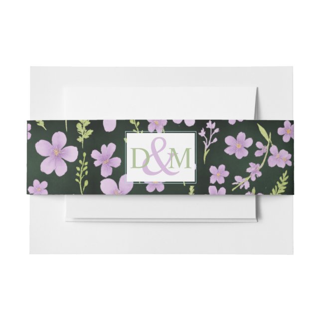 Wildflower & Fern on Forest Green Invitation Belly Band (Front Example)
