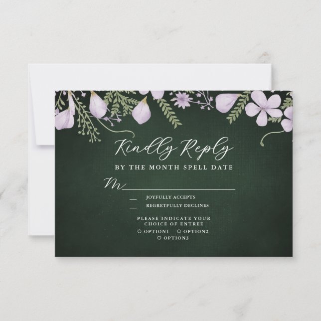 Wildflower & Fern on Forest Green RSVP Card (Front)