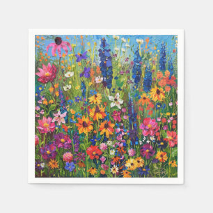 Wildflower field colourful painting napkin