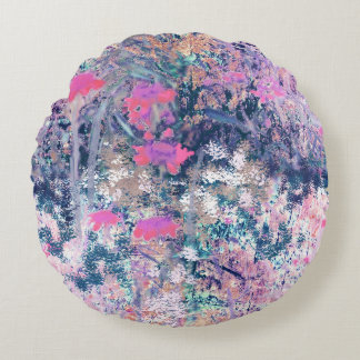 Wildflower Field Impressionism -Pink Round Cushion