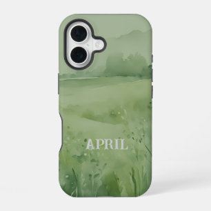 Wildflower field in green watercolor iPhone 16 case