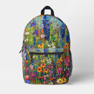 Wildflower field  painting printed backpack