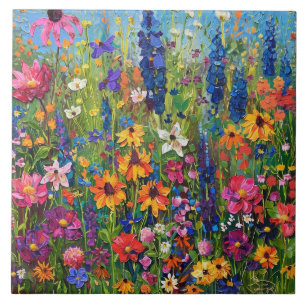 Wildflower field painting tile