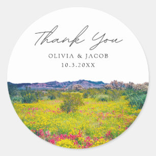 Wildflower Field Photo Colourful Thank You Classic Round Sticker