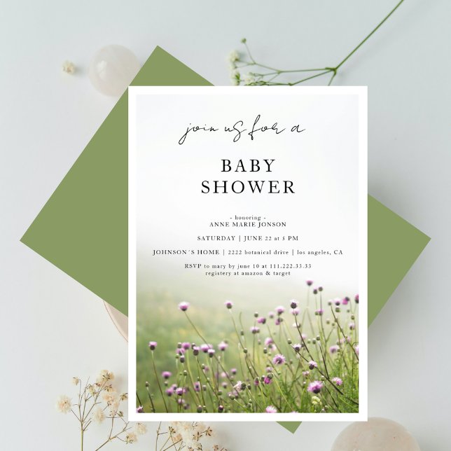 Wildflower Field Sage Green  Baby Shower Invitation (Creator Uploaded)