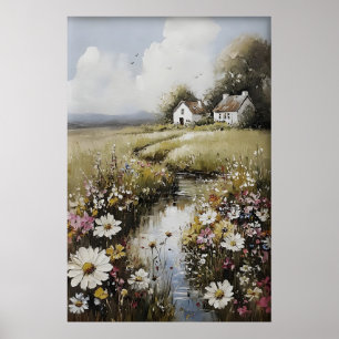 Wildflower Field Vintage Painting, Printable Poster