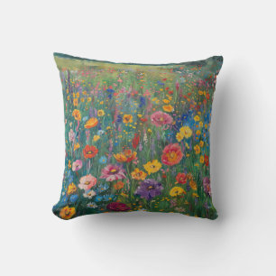 Wildflower field watercolor painting cushion