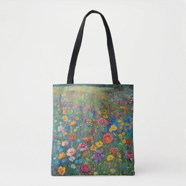 Wildflower field watercolor painting tote bag (Front)