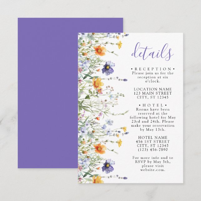 Wildflower Field Wedding Details Enclosure Card (Front/Back)