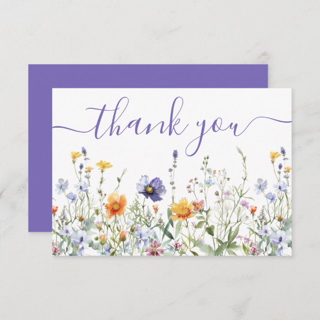 Wildflower Field Wedding Thank You Card (Front/Back)