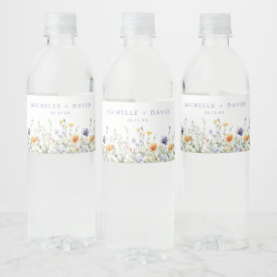 Wildflower Field Wedding Water Bottle Label