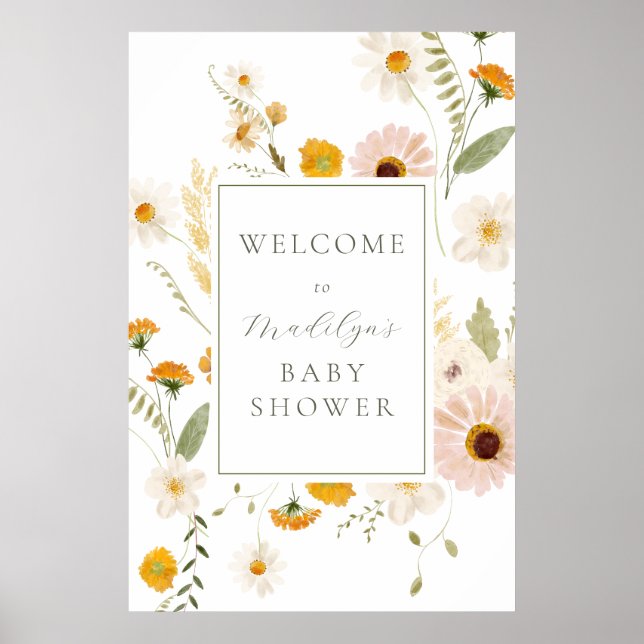 Wildflower Fields Boho Baby Shower Welcome Sign (Front)