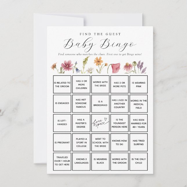 Wildflower Find the Guest Baby Bingo Game Card (Front)