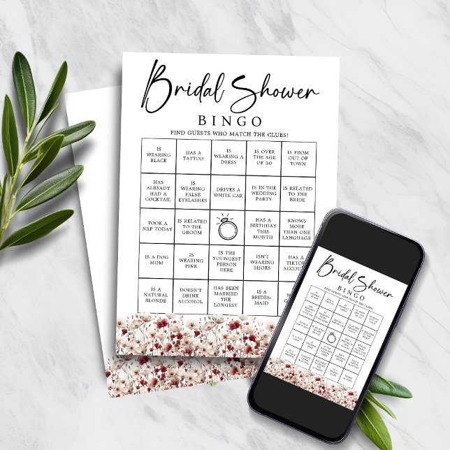 Wildflower Find the Guest Bridal Shower Bingo Game Invitation (Wildflower Find the Guest Bridal Shower Bingo Game)