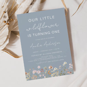 Wildflower First Birthday Dusty Blue Invitation