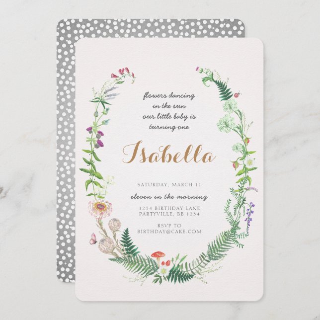 Wildflower First Birthday Invitation (Front/Back)