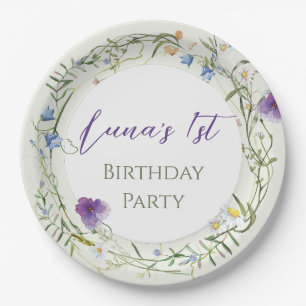Wildflower First Birthday Paper Plate