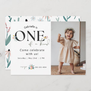 Wildflower First Birthday Photo Invitation