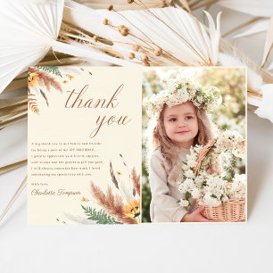 Wildflower Floral 1st Birthday Photo Thank You Card