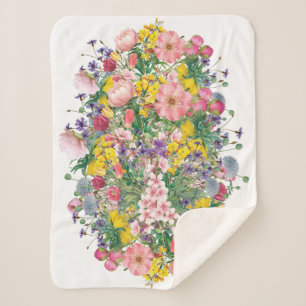 Wildflower Floral Accent Cozy Cottagecore Style Sherpa Blanket