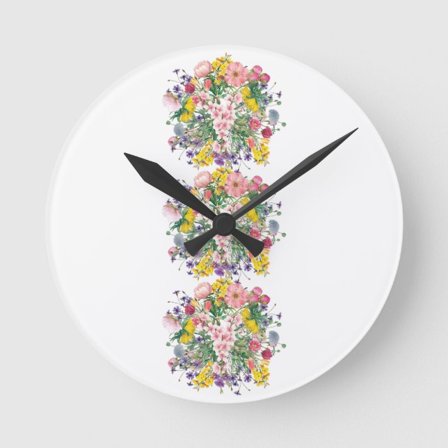 Wildflower Floral Accent Nature Inspired Round Clock (Front)