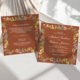 Wildflower Floral All in One Terracotta Wedding Invitation