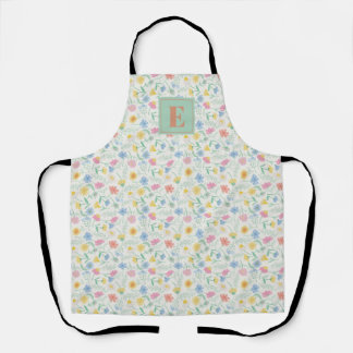 Wildflower Floral All-Over Print Apron with Initia