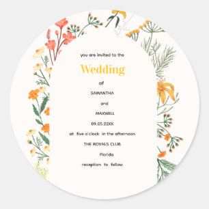 Wildflower Floral Arch Garden Party Invitation Classic Round Sticker