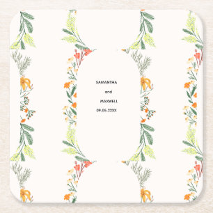 Wildflower Floral Arch Garden Party Invitation Square Paper Coaster