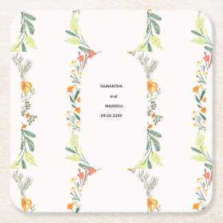 Wildflower Floral Arch Garden Party Invitation Square Paper Coaster