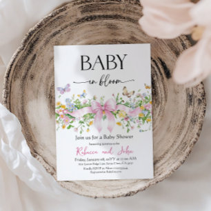 Wildflower Floral Baby in Bloom Bow Baby Shower Invitation