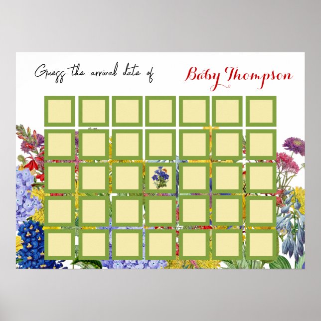 Wildflower Floral Baby in Bloom Guess Game Shower Poster (Front)