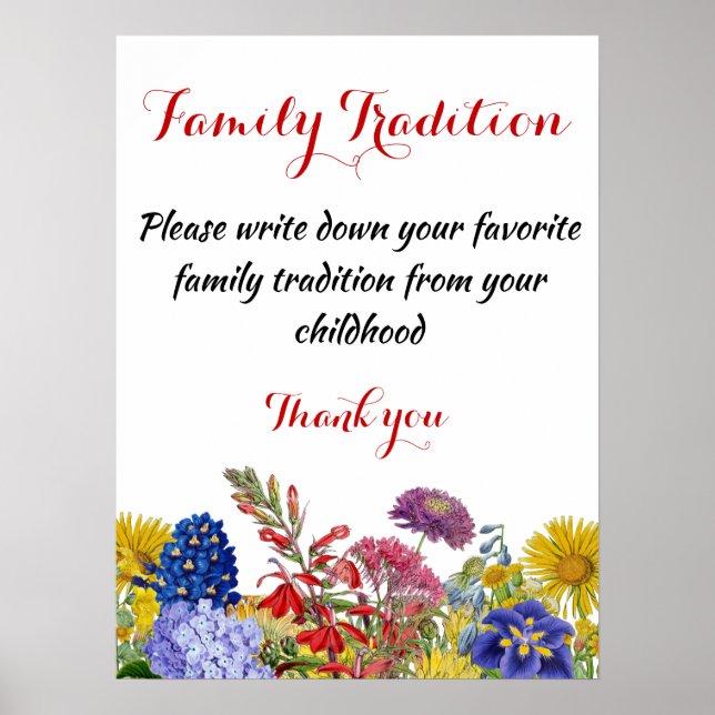 Wildflower Floral Baby Shower Family Tradition Poster (Front)