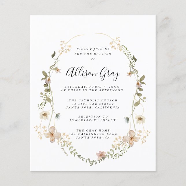 Wildflower Floral Baptism | Budget  Flyer (Front)